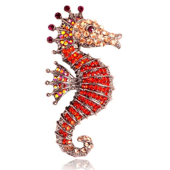 **HIMA* Red Unique Seahorse Shaped Rhinestone Fashion Brooch - Picture 1 of 1